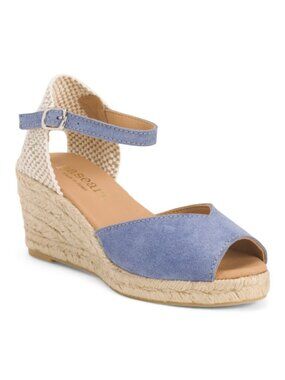PASEART Made In Spain Suede Espadrille Wedge Sandals With Ankle Strap